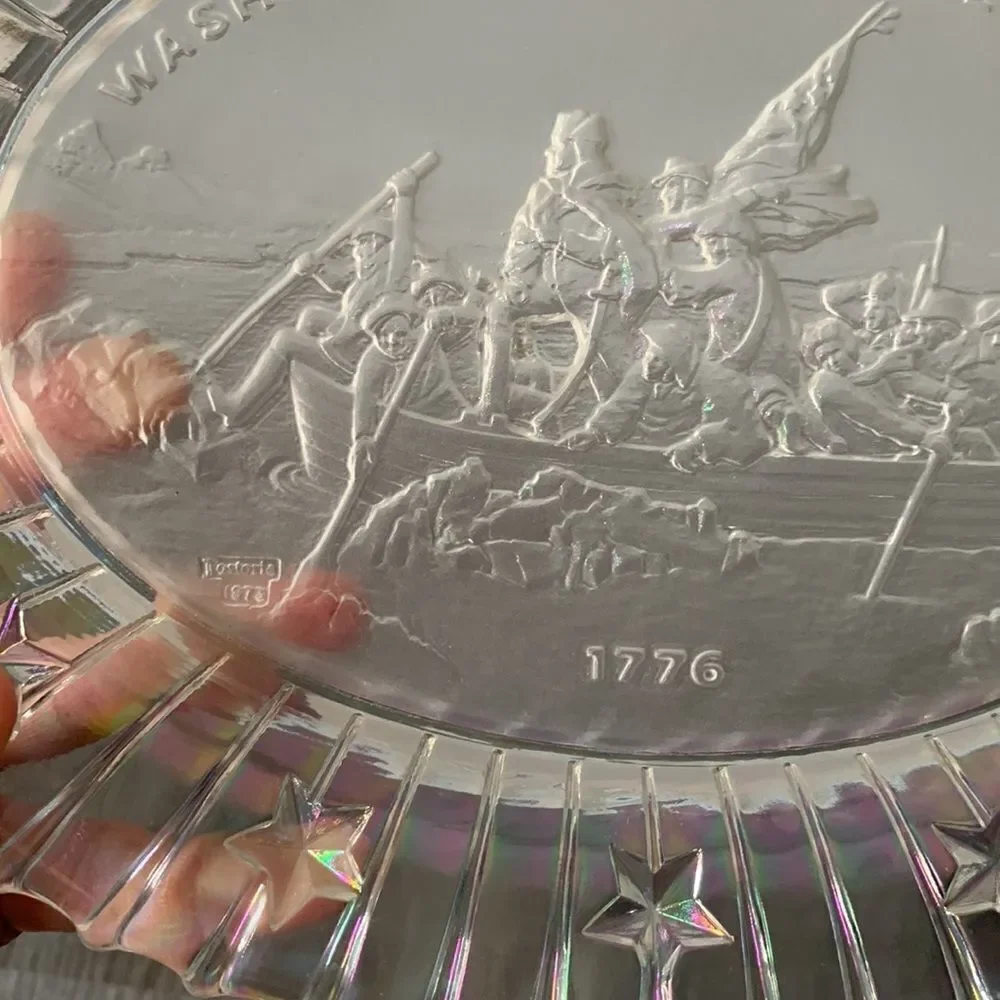 VTG JOSTORIA 1973 Plate Washington Crossing The Delaware 1776 Clear Glass Plate